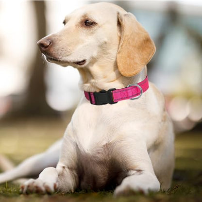 Dog Collars Adjustable for Small Dogs,Heavy Duty Waterproof Dog Collar with Quick Release Buckle,Girl Boy Female Male Reflective Nylon Dog Collar with Soft Neoprene Padded,S,Rose - color: Rose, size: Small