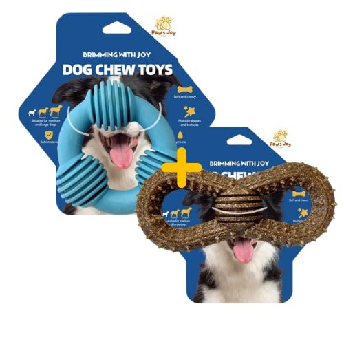 Paws Joy Dog Chew Toys for Small Dogs, Soft Textured Bone and Dumbbell, Brown and Blue, Safe Material, Easy to Clean
