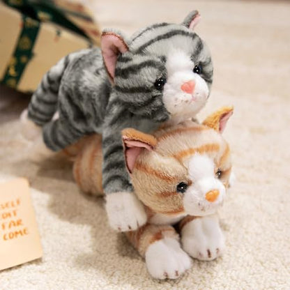 PEACH CAT Striped Cat Stuffed Animal 9.8" Realistic Kitten Plushies Soft Plush Toys Gifts for Kids Grey - style: 9.8“ Grey Cat