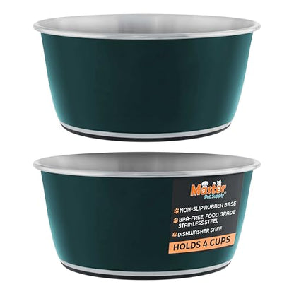Master Pet Supply Stainless Steel Dog Bowls Set of 2 (32 Oz Each) with Non-Slip Rubber Base - Emerald Sea - Basic Dog Food Bowl Water & Food Bowls for Small Medium Large Dogs & Cats, Metal Dish - color: Emerald Sea, size: 4 Cups (32 oz) 2 Pack
