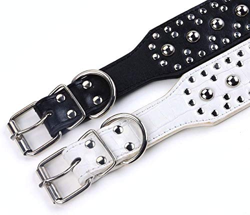 New Unisex Studded Leather Dog Collars Medium Large Dog Necklace for Pitbull Doberman Sizes M L(White,M) - color: White, size: M