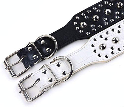 New Unisex Studded Leather Dog Collars Medium Large Dog Necklace for Pitbull Doberman Sizes M L(White,M) - color: White, size: M
