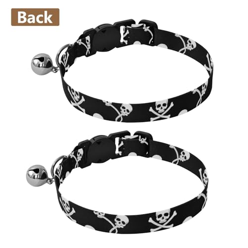 Small Dog Collar 2 Pack Adjustable Pet Collar Adjustable 10.6 to 17.1 Inches - color: White Pirate Skulls Black