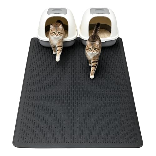 Large Cat Litter Mat 39x27 Inch, XL Waterproof Cat Litter Box Mat, Extra Large Litter Trapping Mat, Washable Rubber Cat Litter Catcher Mat for Multiple Cats, Black - style: Black-39"x27"
