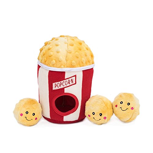ZippyPaws Burrow- Interactive Dog & Puppy Toys for Boredom, Stimulating Pet Products to Keep Them Busy, Hide & Seek Plush Puzzles, Squeaky Toy for Enrichment, for Small & Medium Dogs- Popcorn Bucket - style: Popcorn Bucket