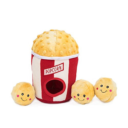 ZippyPaws Burrow- Interactive Dog & Puppy Toys for Boredom, Stimulating Pet Products to Keep Them Busy, Hide & Seek Plush Puzzles, Squeaky Toy for Enrichment, for Small & Medium Dogs- Popcorn Bucket - style: Popcorn Bucket