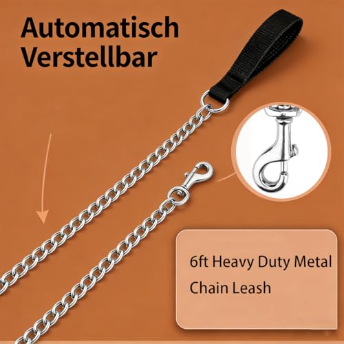 6ft Heavy Duty Metal Chain Leash, Standard Pet Leash chew Proof Dog Leash, Dog Chain for Yard, Chain leashes for Large Dogs
