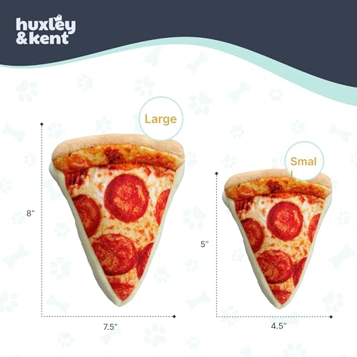Huxley & Kent Funny Dog Toy w/Squeaker – Power Plush Squeaky Dog Toys for Small, Medium & Large Dogs – Soft Stuffed Animal for Indoor Play & Fetch - Pup-eroni Pizza, Small - size: Small, style: Puperoni Pizza