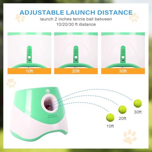 FAHKNS Automatic Dog Ball Launcher for Small Dogs, Indoor/Outdoor Interactive Dog Toy,USB Rechargeable Ball Thrower,10-30 Ft,Includes 15 Mini Tennis Balls,Green - size: 10-30FT for Small Dogs