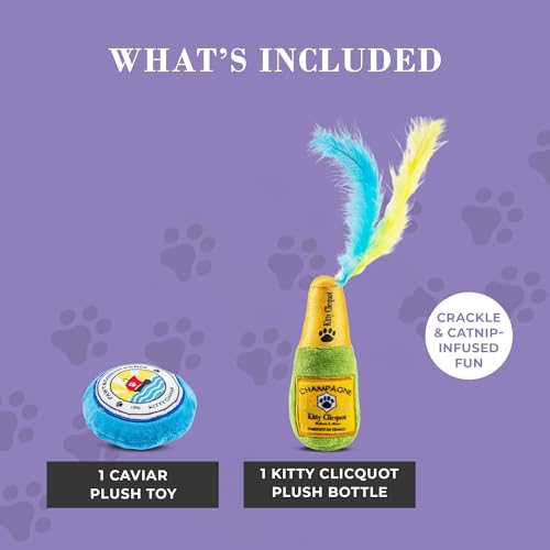 Haute Diggity Kitty Clicquot Champagne & Caviar Set, Plush Cat Toys Catnip Filled with Interactive Crackle Sound, Safe, Durable Toys for Cat & Kitten, 2 Pcs - style: Kitty Clicquot Bottle + Caviar