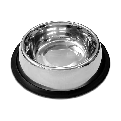 Stainless Steel Non Skid Dog Bowl – Non-Slip Rubber Base, Rust-Proof & Dishwasher Safe – Durable Food and Water Bowl for Dogs and Cats – 24oz - size: Non Skid Bowl - 24 oz