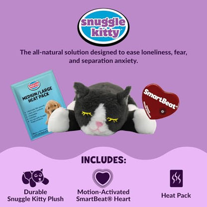 Snuggle Kitty Heartbeat Cat Toy for Kittens and Cats with Real-Feel Pulse and Heat Pack, Calming Sleep Aid for Cat Anxiety, New Kitten Essentials - Grey and White - color: Grey & White