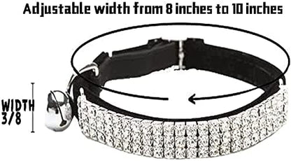 CHUKCHI Soft Velvet Safe Cat Adjustable Collar Bling Diamante with Bells,11 inch for Small Dogs and Cats (Black - 2 Pack) - color: Black - 2 Pack