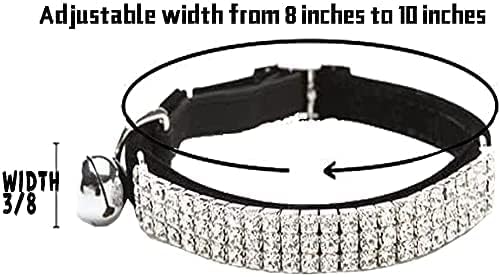 CHUKCHI Soft Velvet Safe Cat Adjustable Collar Bling Diamante with Bells,11 inch for Small Dogs and Cats (Black - 2 Pack) - color: Black - 2 Pack