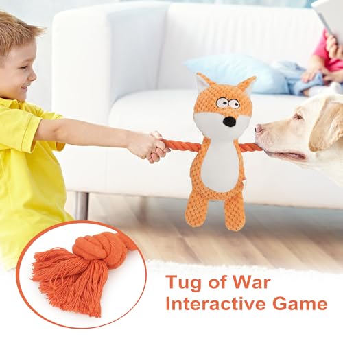 Dog Toys, Dog Squeaker Toys with Crinkle Paper, Stuffed Animal Dog Plush Chewing Toy, Cotton Rope Interactive Toys for Puppy, Small, Middle Dogs (Orange Fox) - color: Orange