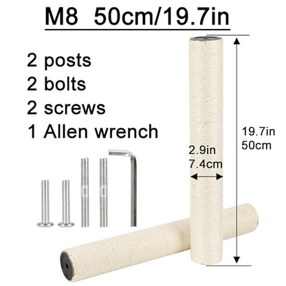 2.9in 7.4cm Diameter Cat Tree Scratching Post Replacement Sisal Pole Parts (M8, 50cm/19.7in) - color: 50cm/19.7in*2poles, size: M8