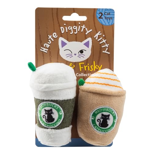 Haute Diggity Kitty Meowbucks Catpuccino Set, Plush Cat Toys Catnip Filled with Interactive Crackle Sound, Safe & Durable Toys for Cat & Kitten, 2 Pcs - style: Meowbucks Duo