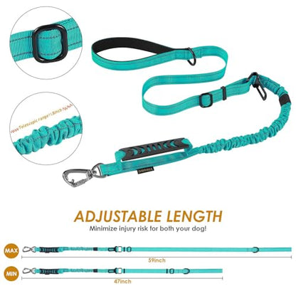 AUBELL Tactical Dog Leash Heavy Duty,4-6ft Reflective Strong No Pull Bungee Leash for Medium Large Dogs with Comfortable Padded Double Handle,Car Seat Belt,360 Degree Rotating Carabiner,Teal - color: M/L-Teal(4-6FT)