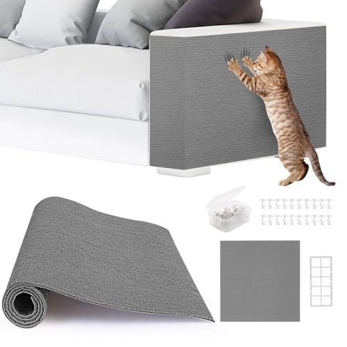 2pack Cat Scratch Couch Furniture and Wall Protector | Adhesive Cat Scratch Pad for Covering Cat Tower, DIY Climbing Cat Scratcher Couch Protector from Cat Claws Scratching (Light Gray) - color: LightGrey, size: 2 Pack