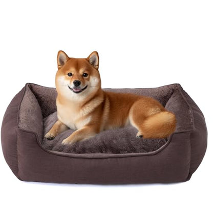 Rectangle Dog Bed for Large Size Dog with Removable Washable Cover Pet Bed with Bolster Sides Non-Slip Bottom Pet Sofa Waterproof Lining Durable Pet Cuddle, Dark Brown, 35x 26x 7.5 in - color: Dark Brown, size: 35"L x 26"W x 7.5"Th