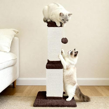 32 Tall Cat Scratching Post for Large Cats, Cat Scratcher for Indoor Cats Adults, Sturdy Sisal Scratch Post to Protect Furniture, Brown - color: Brown