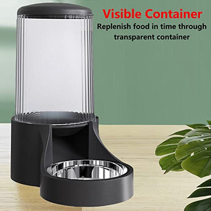 Automatic Cat Feeder, 3.8L Large Gravity Cat Food Dispenser with Detachable Top Lid, Visible Bottle and Stainless Steel Bowl for Pets (Black) - color: Black