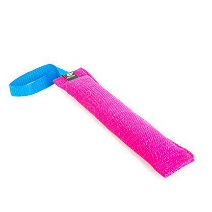 Bull Fit K9 Dog Bite Tug Toy with Strong Handle - Made of Durable & Tear-Resistant French Linen - Perfect for Tug of War, Fetch & Puppy Training - Ideal for Medium to Large Breeds - color: Pink Bite Tug with Blue Handle