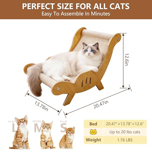 Large Sisal Cat Scratcher–Indoor Cat-Specific Bed & Scratching Pad Combo Lounger,Durable Scratching Mat,Non-Shedding Material