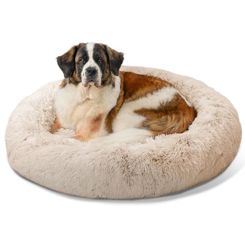 Best Friends by Sheri The Original Calming Donut Dog Bed for Extra-Large Dogs up to 150 lbs, Shag Faux Fur, Taupe, 45" x 45" - color: Taupe Shag, size: X-Large