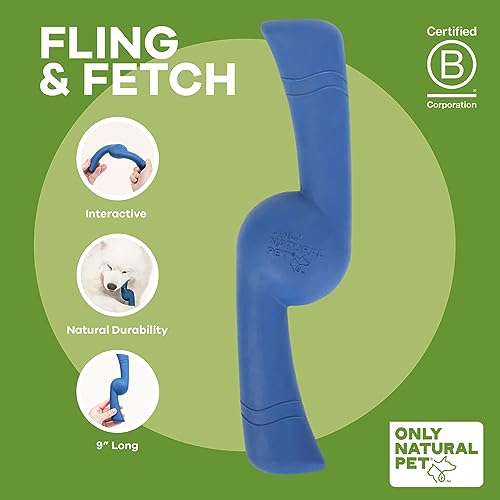 Only Natural Pet Rubber Bond Building Fetch Tug Dog Toy - Stick Floating Small Puppy Teach Durable Throw Launcher Flying Frisbee Boomerang Tough Aggressive Puller Chewers - Fling & Fetch/Dark Blue - color: Dark Blue