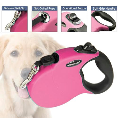 16Ft Chew Proof Retractable Dog Leash Anti-Chewing Wire Ropes Hands-Free Adjustable Safety Lock Durable Nylon Belt for Medium Dogs Pink M - color: Pink, size: Medium