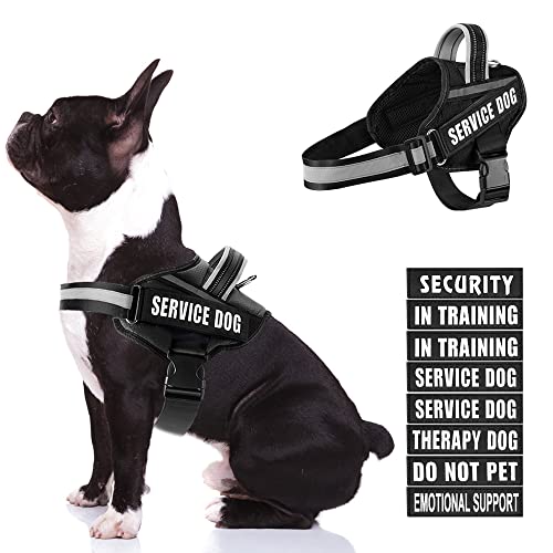 Dog Vest Harness and Patches Set, Animire in Training Service Dog Harness with 10 Dog Patches, Reflective Dog Vest with Handle for Small, Medium, Large, and Extra-Large Dogs - color: Black, size: MEDIUM (Chest: 21-28 Inch)