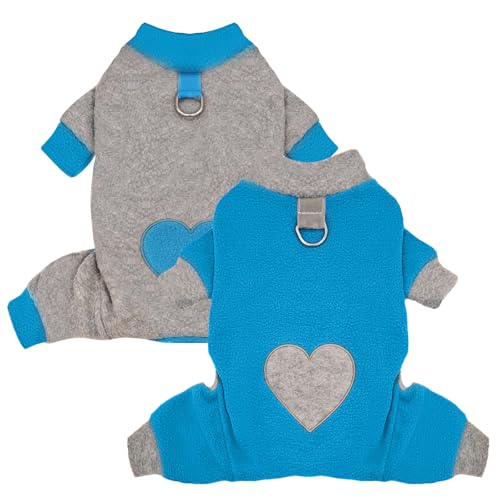 2 Pack Dog Pajamas Small Sized Dog Fleece Pajamas Cute Dogs Fleece Sweater Doggy Sweater Love Pattern Onesies for Pjs Small Dogs Clothes - color: Blue, size: Large(suggest Length of Back 14.6'')
