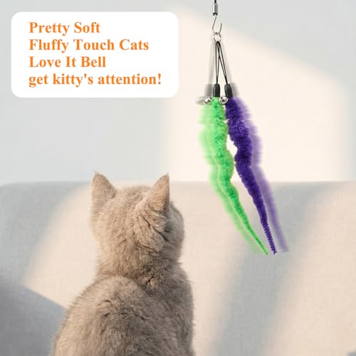 10Pcs Cat Worm Toy for Cat, Interactive Cats Wand Attachments Replacements Worm Teaser with Bell and 1 Black String, Indoor Cats Kitten Catch Toy Accessories for Pet Fishing Pole Toys