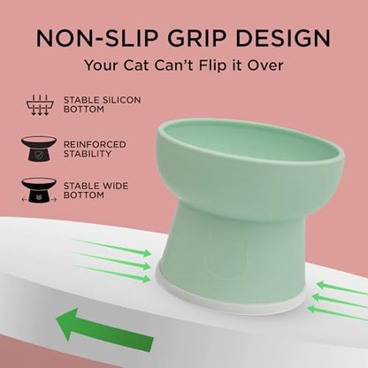 Necoichi 2pcs Elevated Cat Water Bowls with Measurement – BPA-Free Plastic Raised Bowls to Reduce Whisker & Neck Fatigue – Dishwasher Safe – Non-Slip, Anti-Vomiting (Bloomy) - color: Green and Pink (Bloomy)