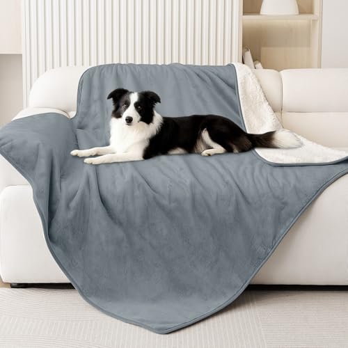 Smiry Waterproof Dog Bed Blanket, Leakproof Pet Throw Blanket for Bed Couch Sofa, Reversible Sherpa Fleece Furniture Protector Cover for Small Medium Large Dogs Cats (Grey, 40x57 inches) - color: Grey, size: 40x57 inches