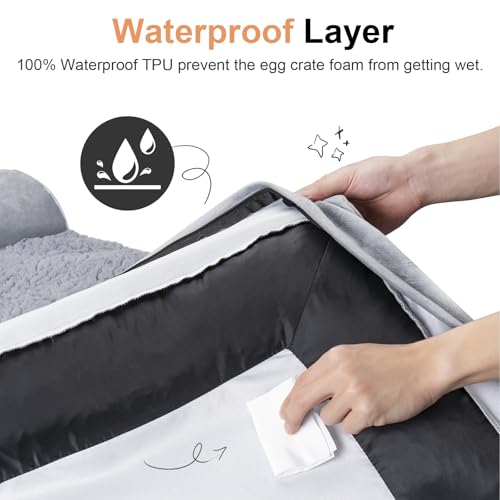 Medium Dog Bed Orthopedic Washable: Beds Bolster Medium Sized Dogs Bed Egg Crate Foam Couch Sofa Waterproof with Removable Cover - color: Light Grey, size: 28.0"l X 19.0"w X 5.5"th
