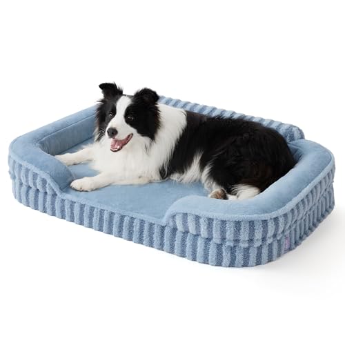 LE SURE Cute L-Plus Dog Beds, Orthopedic Waterproof Large Pet Bed with Sides, High Back Non-Slip Bottom and Egg-Crate Foam Dog Couch Sofa with Washable Removable Cover, Blue - color: Blue, size: 38.0"l X 28.0"w X 7"th