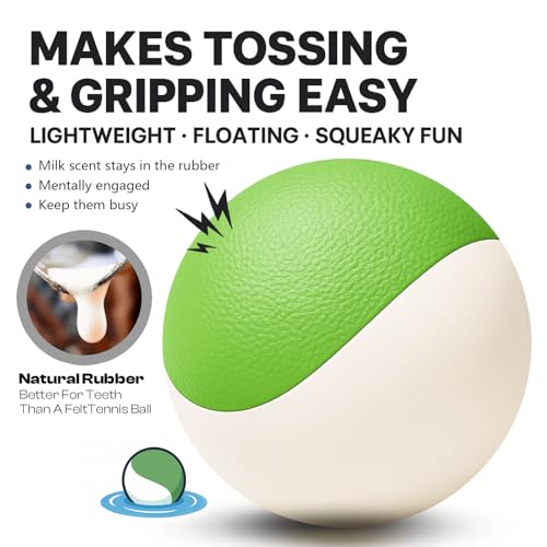 Squeaky Dog Toy – Durable Rubber Dog Ball for Medium & Large Dogs, Tough Interactive Fetch Toy for Chewers, Outdoor Training & Play Ball, Floating Water Play Gift.Green White - color: Green white