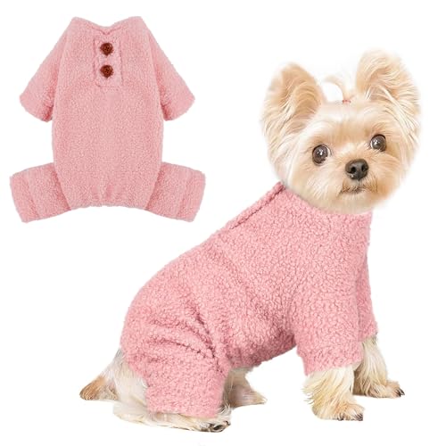 Dog Sweaters for Small Dogs Winter Dog Pajamas Sized Dogs Boy Girl Fleece Pet Clothes Puppy Outfit 4 Legs Jumpsuits for Chihuahua Yorkie Cat Apparel (Pink, XX-Small) - color: Pink, size: XX-Small (Chest 11in )