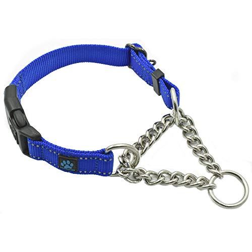 Max and Neo Stainless Steel Chain Martingale Collar - We Donate to a Dog Rescue for Every Collar Sold (Small, Blue) - color: BLUE, size: Small
