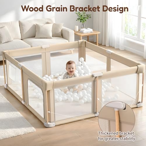 Foldable Baby Playpen with Mat, Foldable Baby Fence Play Yards for Babies and Toddlers, Play Pen with Breathable Mesh and Anti-Fall Pads (71"×59") - size: 71"×59"
