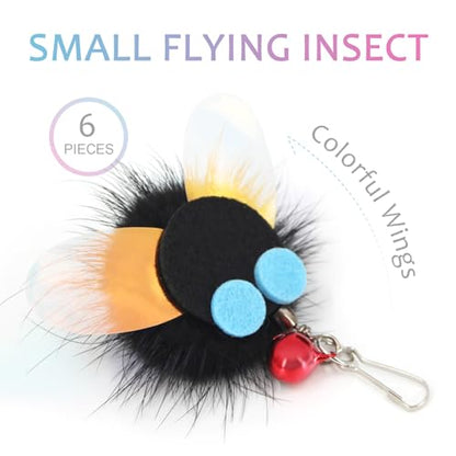Cat Toy Wand Refills - 6 PCS Insect Shaped Furry Cat Toys Replacement, Interactive Cat Toys for Indoor Cat Kitten - size: Bug