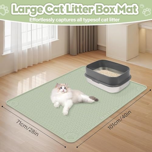 Kalolary Cat Litter Mats, 40" x 28" Extra Large Silicone Cat Mat for Litter Box, Easy to Clean Kitty Litter Trapping Mat, Soft on Kitty Paws, Waterproof, Urine-Proof Kittys Litter Mats for Floor,Green - color: Green: 101x71cm