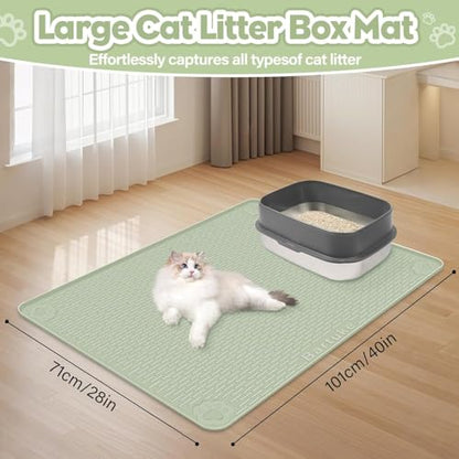 Kalolary Cat Litter Mats, 40" x 28" Extra Large Silicone Cat Mat for Litter Box, Easy to Clean Kitty Litter Trapping Mat, Soft on Kitty Paws, Waterproof, Urine-Proof Kittys Litter Mats for Floor,Green - color: Green: 101x71cm