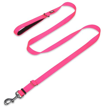 Pets Premium Adjustable 6 Feet Leash with Super Soft Neoprene Padded Handle - Heavy Duty Nylon Lead for Medium Large Giant DogsTraining and Daily Use. (Large, Hot Pink) - color: Hot Pink, size: Large Adjustable 6 Feet