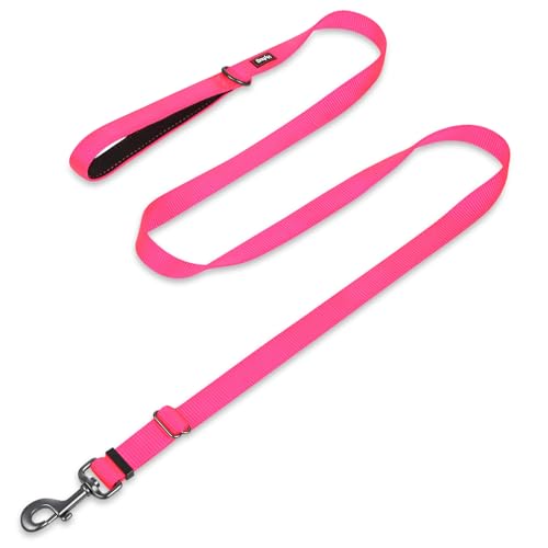 Pets Premium Adjustable 6 Feet Leash with Super Soft Neoprene Padded Handle - Heavy Duty Nylon Lead for Medium Large Giant DogsTraining and Daily Use. (Large, Hot Pink) - color: Hot Pink, size: Large Adjustable 6 Feet
