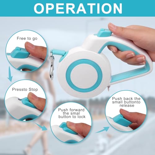enrgticdg 16Ft Retractable Dog Leash,Night Reflection,Light Weight Leash for Small to Medium Dogs/Cats,Stainless SteelSpring,Strong Nylon Tape,One-Handed Brake(Blue-White) - color: Blue-White
