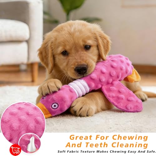 Squeaky Dog Toys for Aggressive Chewers, Durable Stuffed Animal Plush Dog Toy with Soft Fabric for Large, Medium & Small Dogs, Interactive Puppy Chew Toy for Teething, Crinkle Duck Dog Toy - Pink - color: PINK