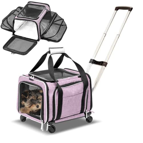 RUFF LIFE 101 Airline Approved Expandable Premium Pet Carrier on Wheels- Two Sided Rolling Carrier- Designed for Dogs & Cats- Extra Spacious Soft Lined Carrier! - Pink (RL-PET-CARRIER-WHEELS) - color: PINK